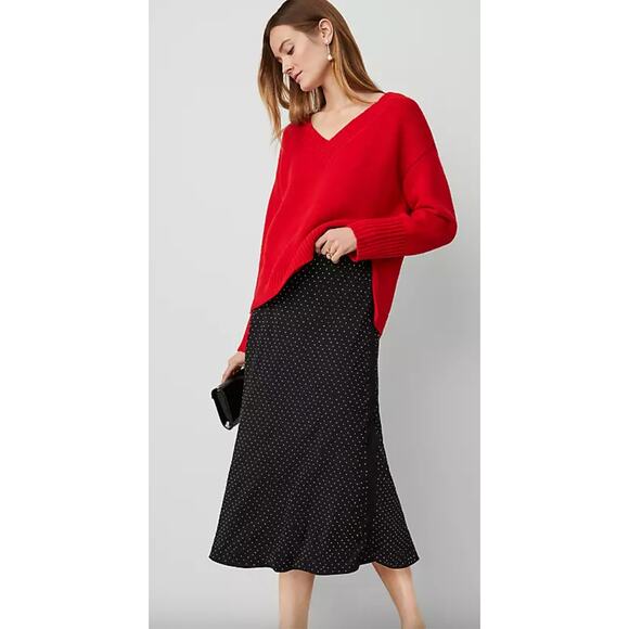 Ann Taylor Sheer Black Skirt  XL Midi Emblished  Lined Elastic band Gothromance - Picture 1 of 9